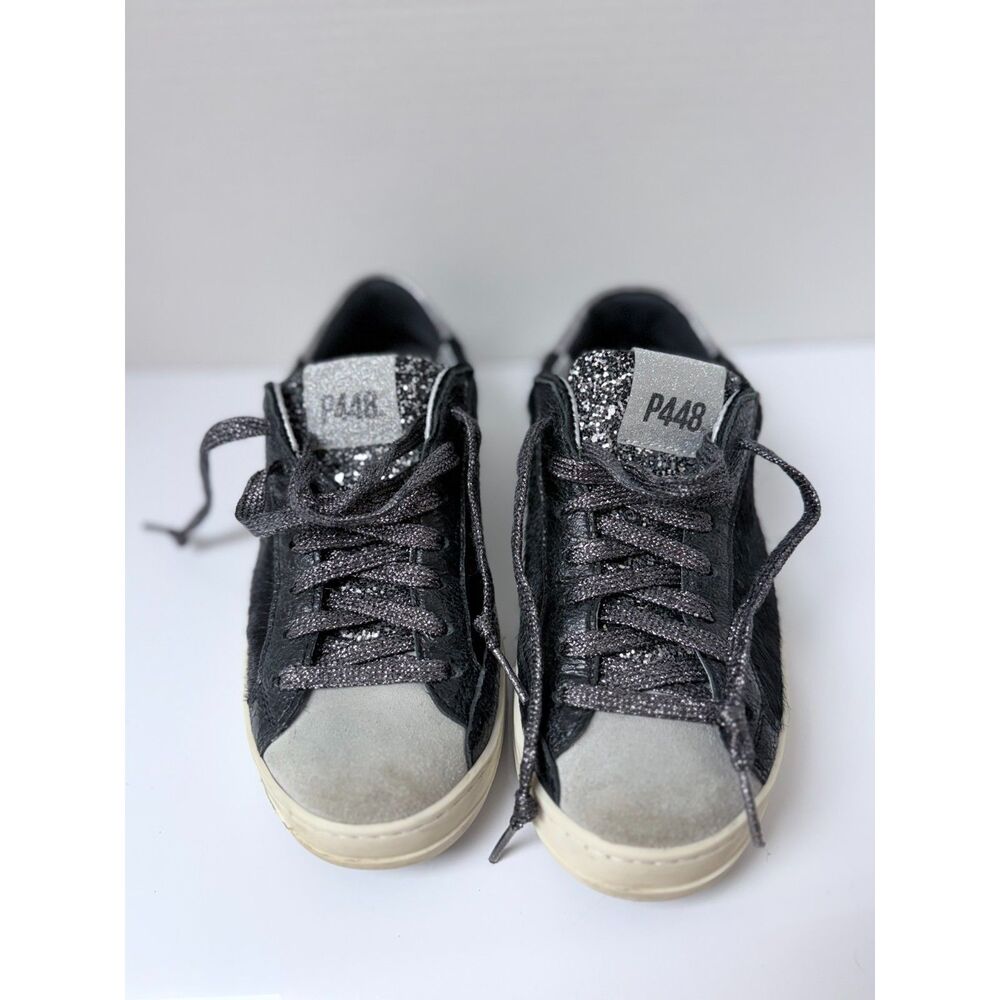 P448 John Black Calf Hair Metallic Glitter Sneakers 36 / 6-6.5 ✨